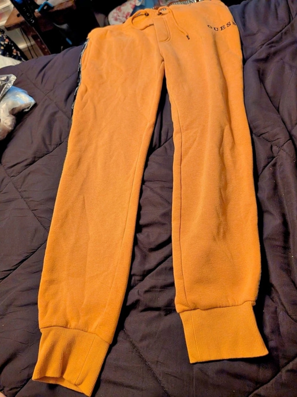 GUESS Logo Tape Joggers in Orange Size Small